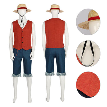 2024 Luffy Costume One Piece Luffy Cosplay Outfit Halloween Carnival Suit with Hat